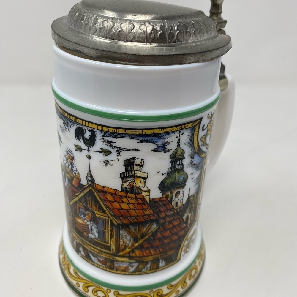 Vintage Original German BMF Milk Glass Beer Stein Mug with Lid - Picture 3 of 7